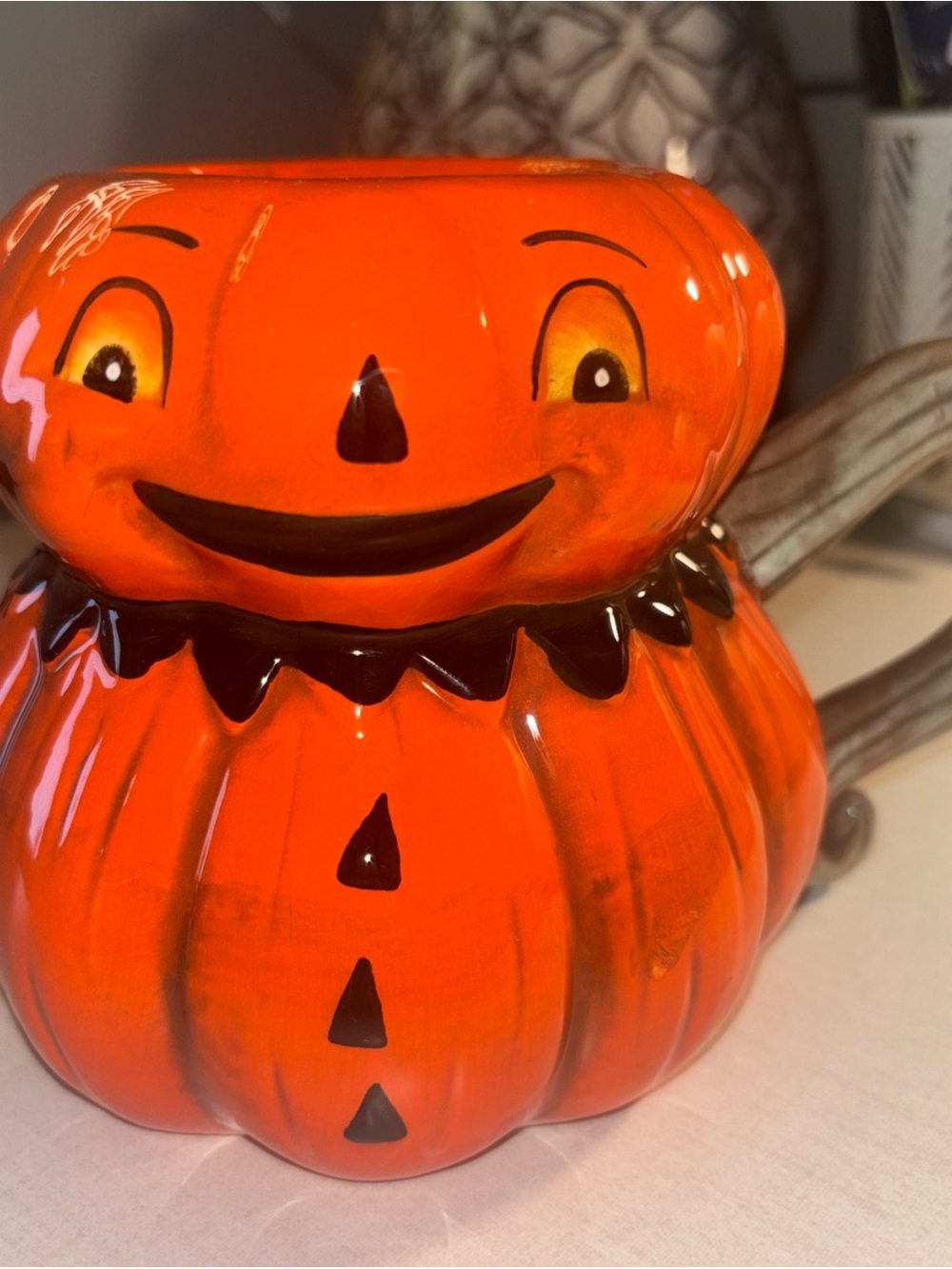 Johanna Parker Orange Ceramic Pumpkin Peep Jack-O'-Lantern Decorative Mug
